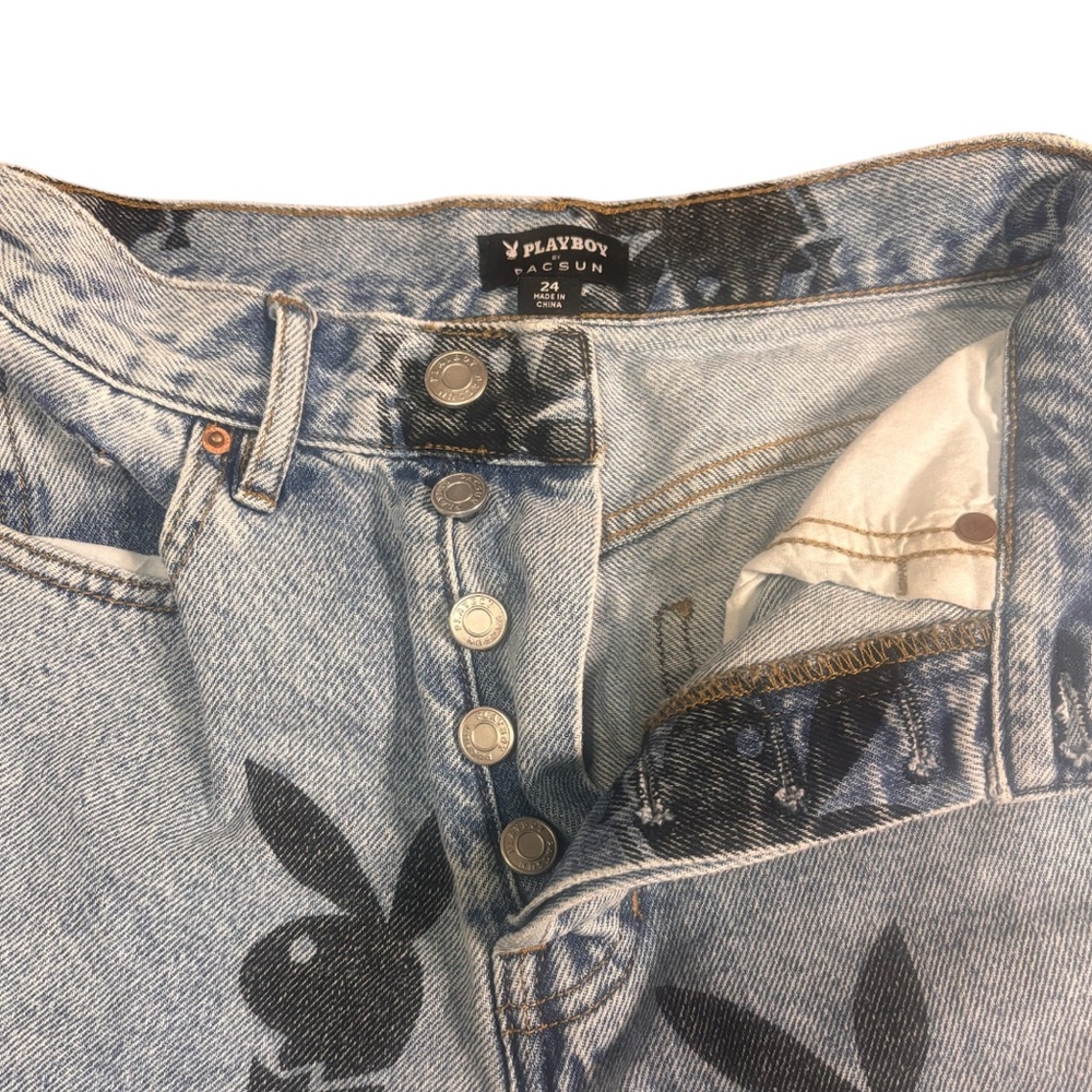 Playboy x Pac Sun High Rise Straight Leg Bunny Print Jeans Sz 24 - Picture 3 of 4